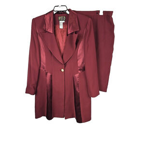 Champagne Women's Skirt Suit Size 12 Maroon Jacket Skirt 2 Pc Set Knee Length